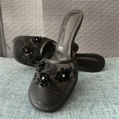 Women Summer Wedges Mesh Shoes Flower Round Toe Slip-On Hollow High Heeled sandals