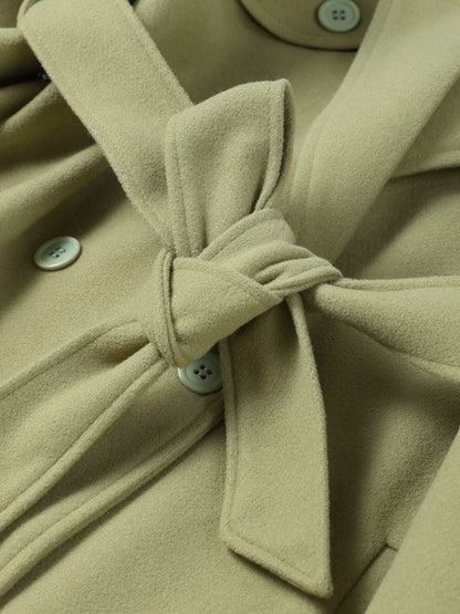 Urban Solid Double Breasted Long Women Coat Loose Full Sleeve Belt Double Breasted Jacket