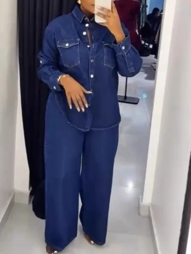 2 Pieces Set Sexy Spring Autumn Women  Denim Set Long Sleeve Denim Tops And Jeans Suit Matching Sets