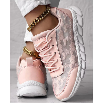 Women Star Pattern Lace-up Breathable Sneakers Daily Casual Round Toe White Sports Shoes Running Shoes