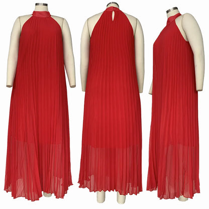 Plus Size Women Maxi Dress sleeveless Halter Hollow Out Maxi Dress
