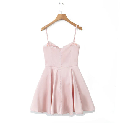 Summer Women Sexy Elegant Sling A-line Mini Dress Birthday Party Satin Dress