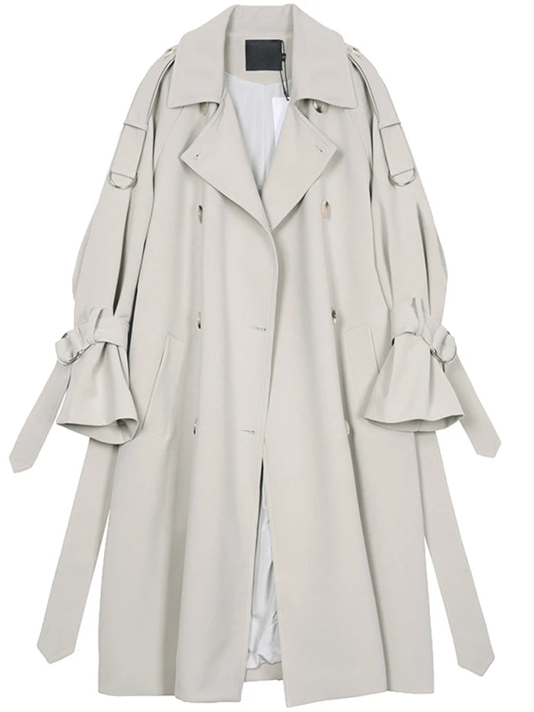 Autumn Long Soft Flowy Trench Coat for Women Sashes Sleeve Double Breasted Korean Fashion