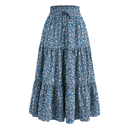 Women'S Boho Vintage Floral Print Maxi Skirt Elastic High Waist Pleated Flowy A Line Long Skirts
