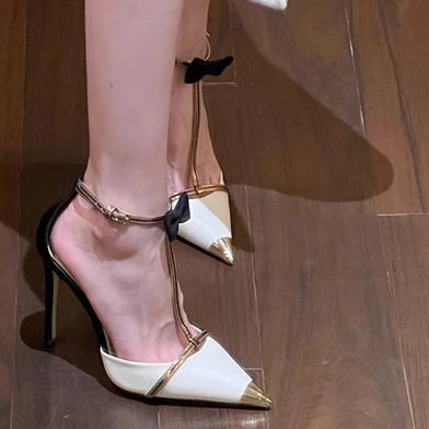 Bow French Temperament Pointed Heel Pumps Heel Sandals for Women