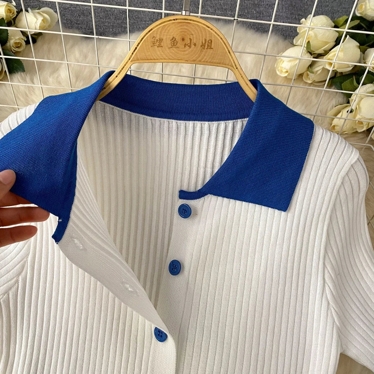 Mini Skirt Set Women Two Piece Sets Polo Collar Knit Shirt Tops Skirt Sets Casual Y2k