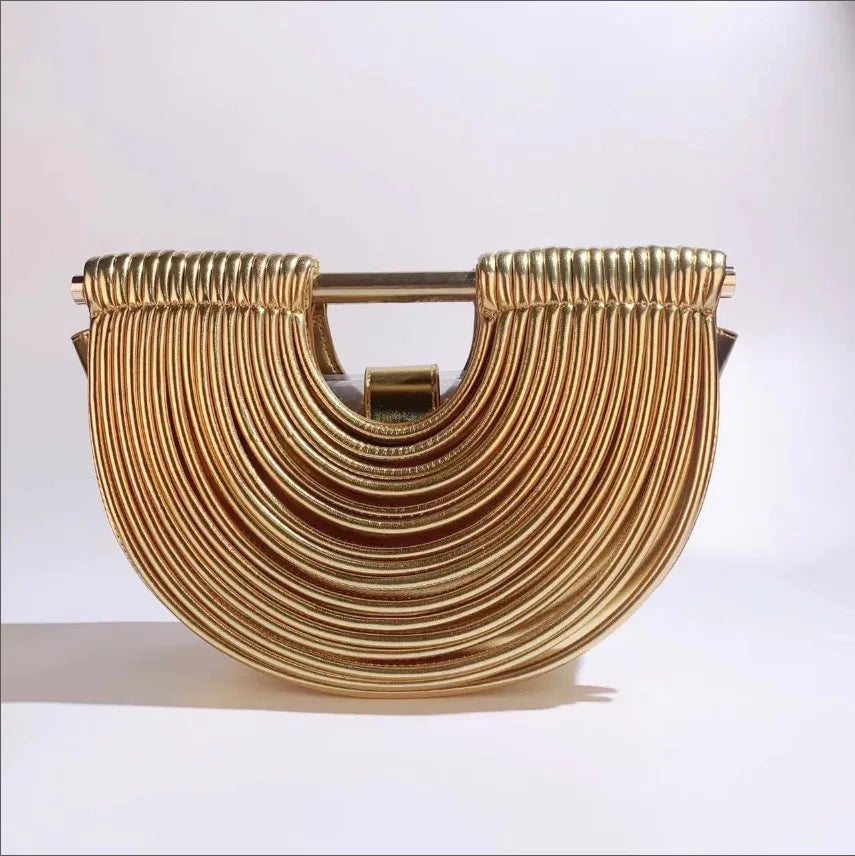 Gold Luxury Designer Brand Handwoven Noodle Bags Half Round Silver Evening Clutch