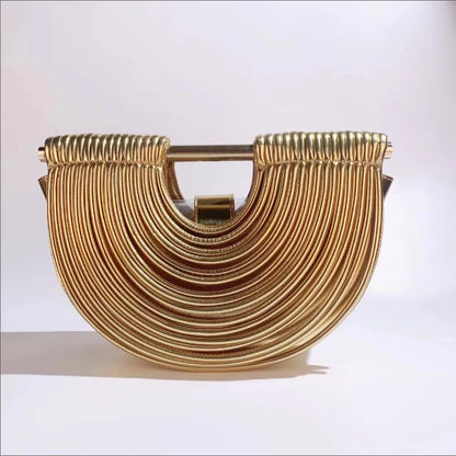 Gold Luxury Designer Brand Handwoven Noodle Bags Half Round Silver Evening Clutch