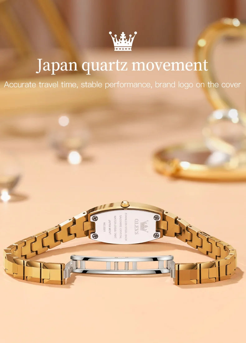 Slim Thin Luxury Tungsten Steel Band Tonneau Design Quartz Ladies Watch