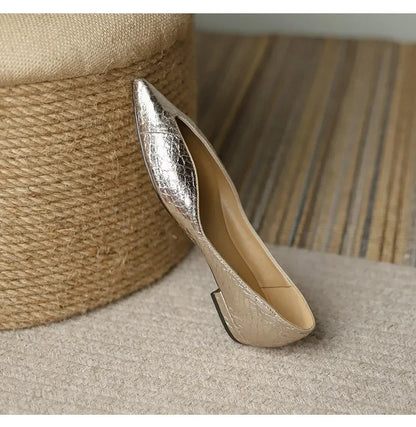French Pointed Leather Shoe Simple Comfort Sheepskin Elegant Low Heel Shoes