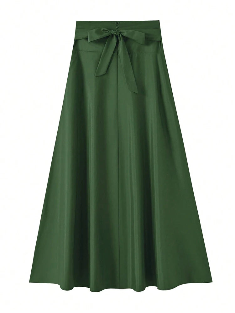 A-line Skirts for Woman High Elastic Waist Long Skirt Women With Bow Elegant Skirts