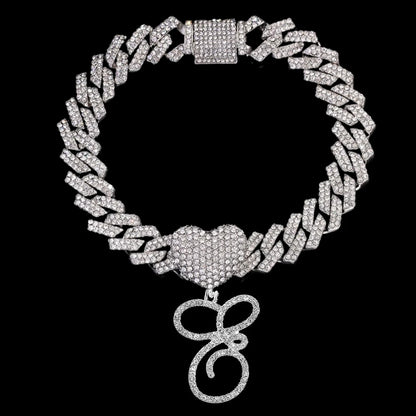 A-Z Cursive Initial Letter Cuban Anklets Bracelet For Women 14mm Iced