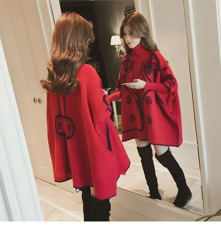 Turtleneck Loose Sweater Knit Pullover Jumper Women Clothing Bat sleeve Sweater