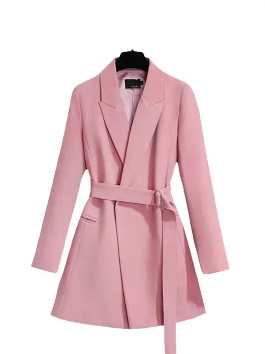 Women's Blazer Elegant Slim Fit Coats Casual Lace Up Women Mid Length Blazers