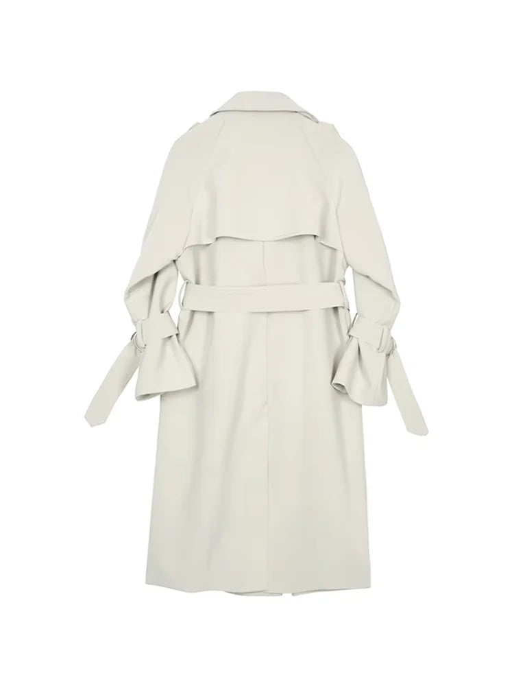 Autumn Long Soft Flowy Trench Coat for Women Sashes Sleeve Double Breasted Korean Fashion