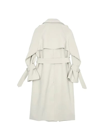 Autumn Long Soft Flowy Trench Coat for Women Sashes Sleeve Double Breasted Korean Fashion
