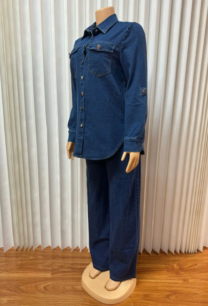 2 Pieces Set Sexy Spring Autumn Women  Denim Set Long Sleeve Denim Tops And Jeans Suit Matching Sets