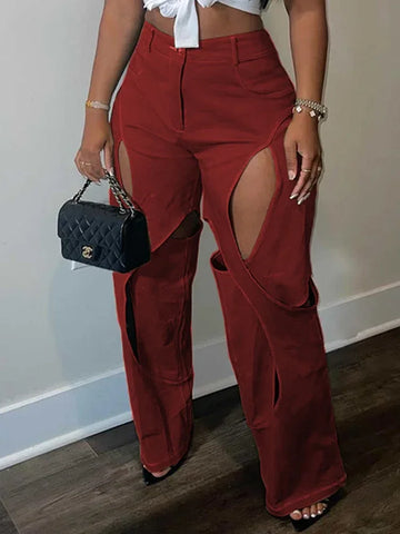 Blue Green Contrast Color Patchwork Wide Leg Trousers for Women High Waist Straight Leg Pants