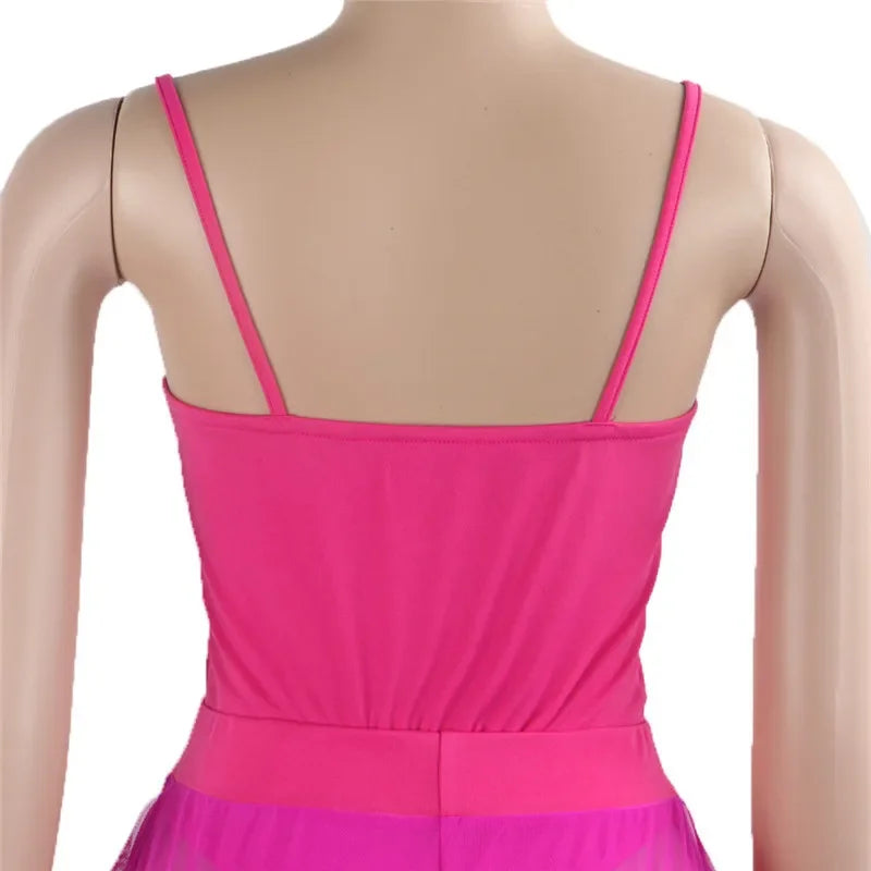 Hollow Out 2 Pieces Set for Woman Mesh See Through Bodysuit Top and Ruffles Pants Swimsuit Outfit