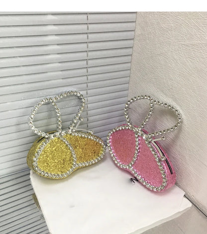 White Rhinestone Pink Butterfly Wedding Evening Clutches Party Prom Purse