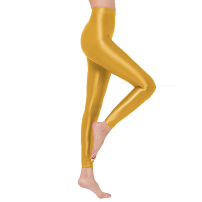 Womens Satin Glossy Sexy Opaque Pants Shiny Oil Wet look Tights Leggings M-3XL