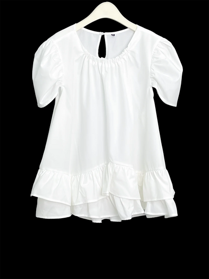 Plus size women's Blouse spring & summer simple fairy style puff sleeves top