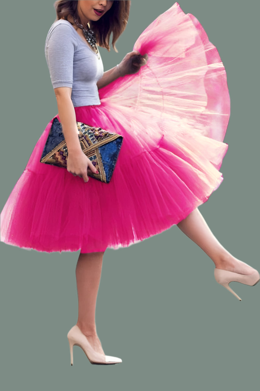 Fluffy Tulle Skirt Petticoat Adult Elastic Waist Underskirt Layers Bridal Midi Tutu Skirts Women Prom Evening