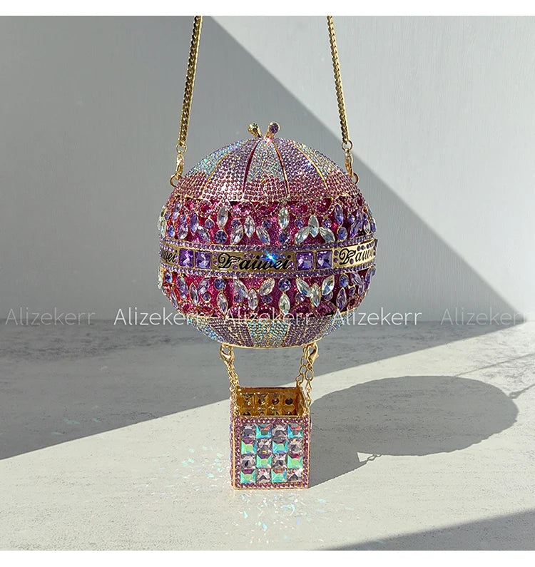 Balloon Shaped Crystal Evening Bags Women Luxury Classy Unique Clutch Purse