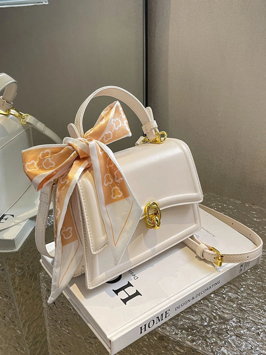 Scarf Bow Decor Lightweight Flap Bag, Business Casual Mini Women's Shoulder Bag