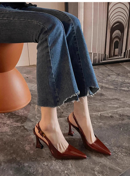 Summer Heel Sandals Fashion Pointed Toe Slingbacks Heels