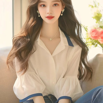 French Women's Blouses Chiffon Short Sleeve Women Tops