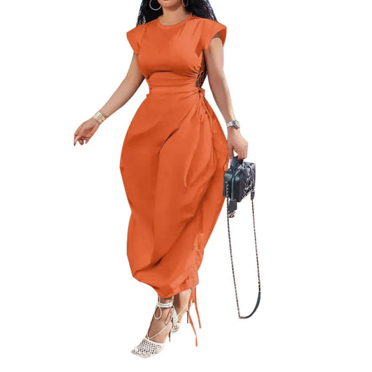 Loose Dress Casual Round Neck Dress Women Solid Sundress Evening Party Midi Dress