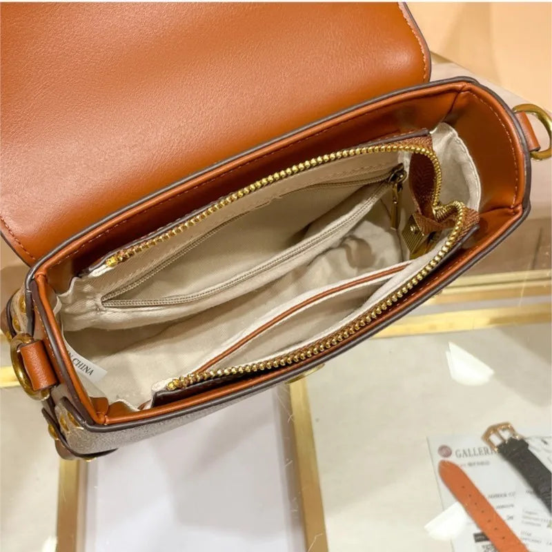 contrasting color women's bag, high-end carriage crossbody bag, portable box bag