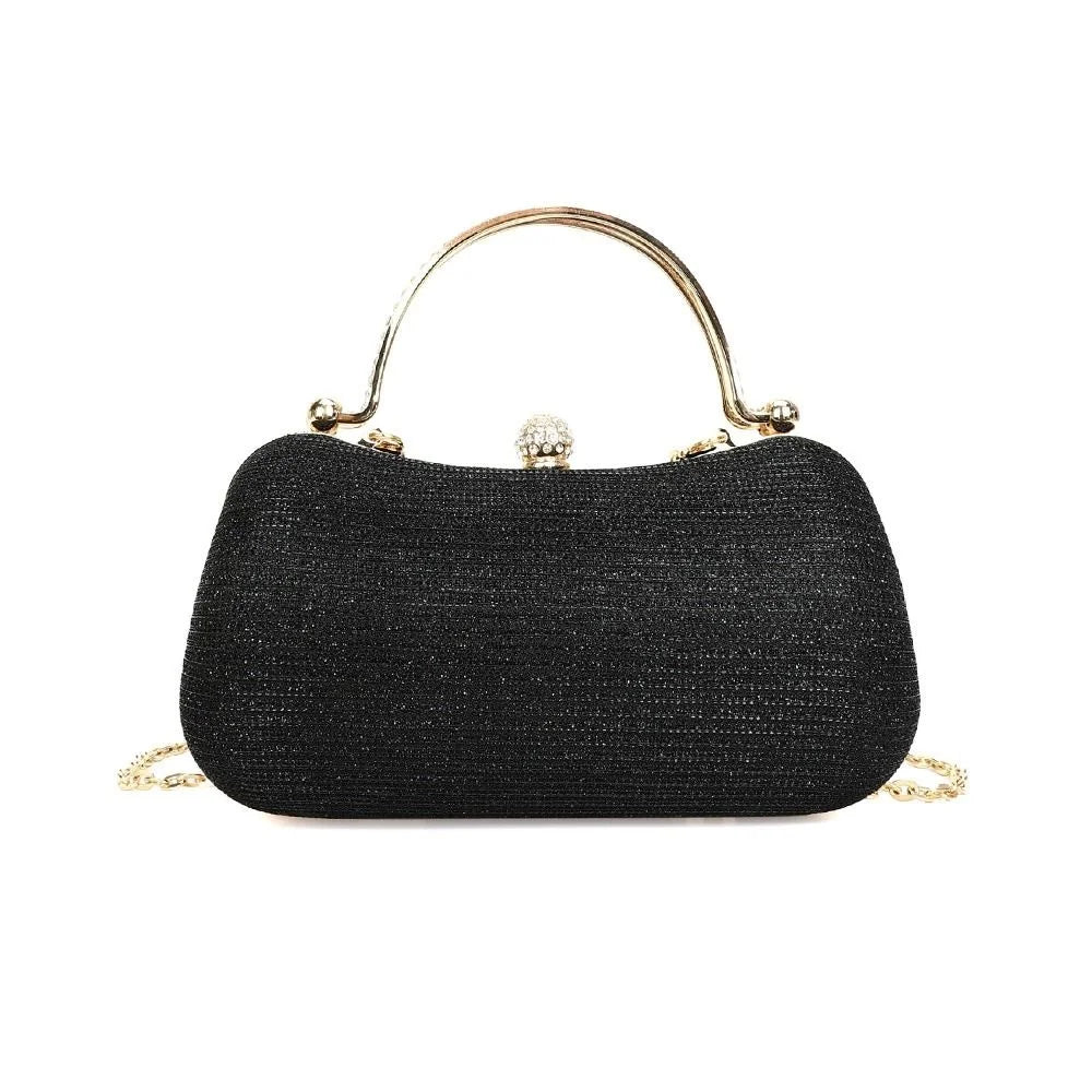 Gold Bright Silk Circular Evening Bag Women Banquet Clutch Rhinestone Chain Shoulder Bags