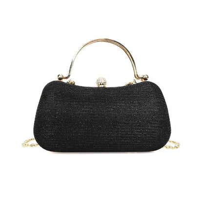 Gold Bright Silk Circular Evening Bag Women Banquet Clutch Rhinestone Chain Shoulder Bags