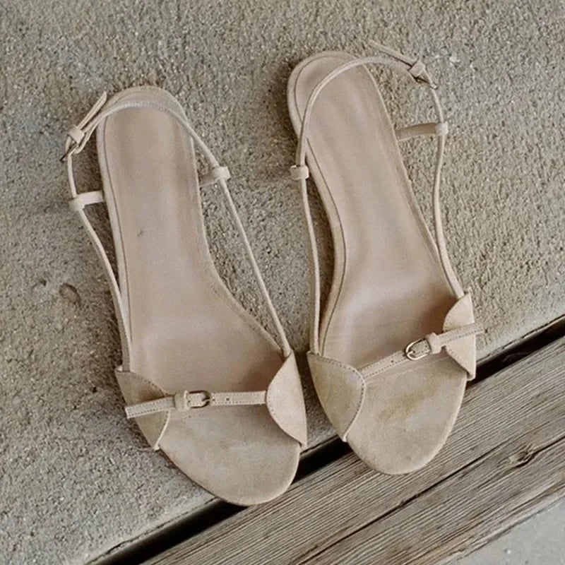 Women's summer flat round head open toe hollow strap sandals fashion lightweight non-slip sandals