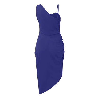 Women's Solid Color Sexy Slit Maxi Smocked One Shoulder Evening Dress