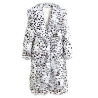 faux fur young leopard-print fur coat long knee-length mink coat