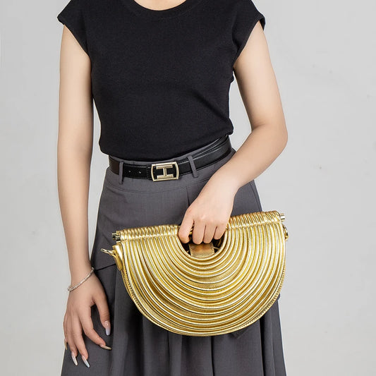 Gold Luxury Designer Brand Handwoven Noodle Bags Half Round Silver Evening Clutch