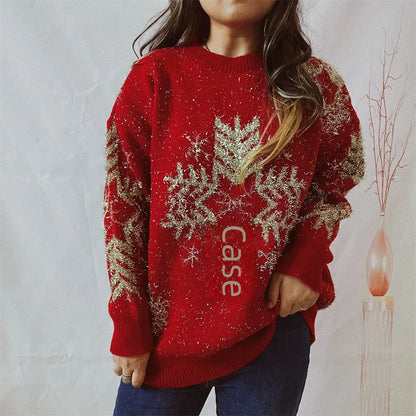 Loose-fit Line Big Snowflake Christmas Sweater Women's Pullover Thickened Crew Neck Sweater