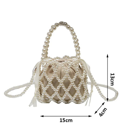 Luxury Pearl Women Bucket Tote Bag Woven Pearl Crossbody Bags for Women Small Wallet