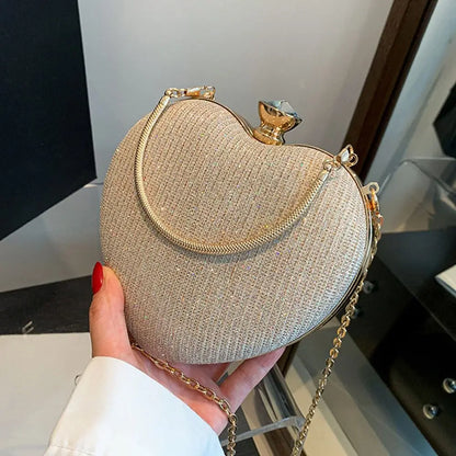 Gold Bright Silk Circular Evening Bag Women Banquet Clutch Rhinestone Chain Shoulder Bags
