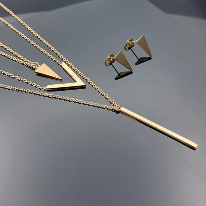 3 Piece Women's Stainless Steel V-shaped Geometric Pendant Multi-Layered Necklace