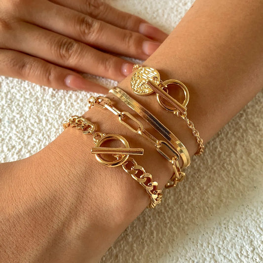 Punk Cuban Link Chain Coin Pendant Bracelet for Women