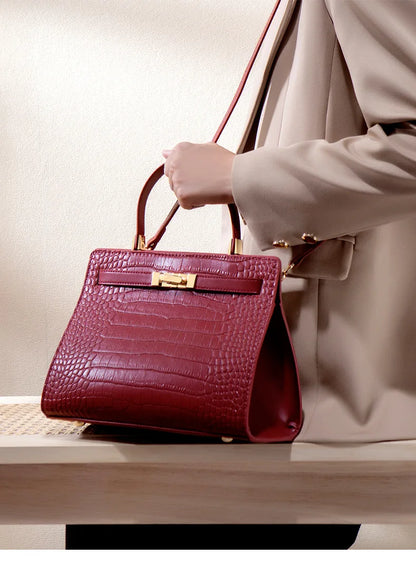 Genuine Leather Women's Bag, Red Mother's Shoulder Bag