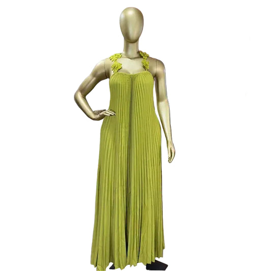 Women Sleeveless Pleated Maxi Dress Elegant Splice Maxi Dress