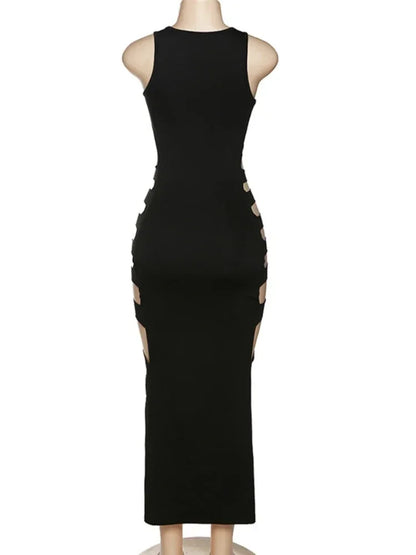 Sexy Dress Women Summer New Sleeveless Split Solid Skinny Stretch Maxi Bodycon Clubwear Vacation Outfits