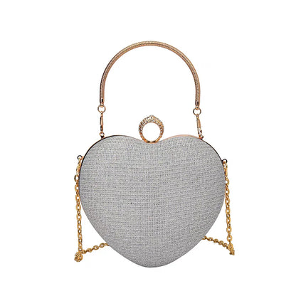 Gold Bright Silk Circular Evening Bag Women Banquet Clutch Rhinestone Chain Shoulder Bags