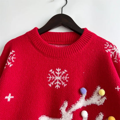 Jacquard Ball Christmas Sweater Pullover Round Neck Sweater