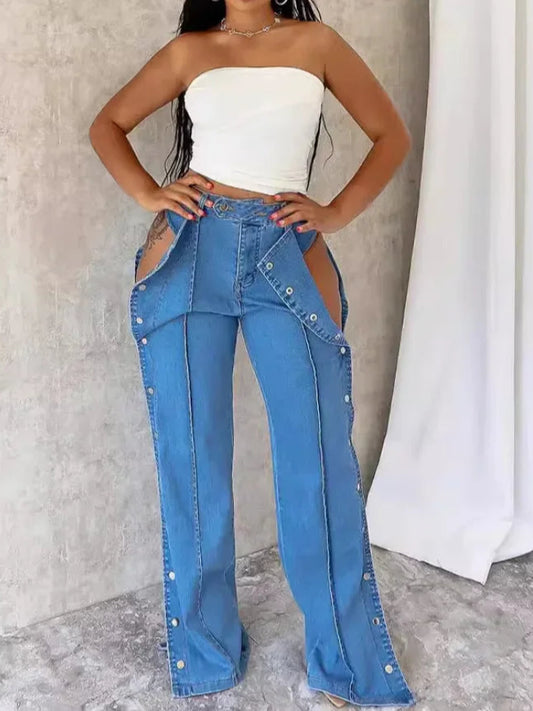 Women Denim Pant Long Pants Slim Fit High Waist Solid Casual Trousers